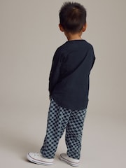 Navy Blue Checkerboard 100% Cotton Patterned Jersey Joggers (3mths-7yrs) - Image 3 of 8