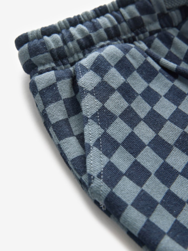 Navy Blue Checkerboard 100% Cotton Patterned Jersey Joggers (3mths-7yrs) - Image 8 of 8