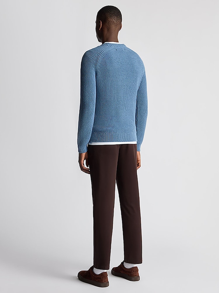 Remus Uomo Blue Textured Crew Neck 100% Cotton Jumper - Image 2 of 6 Remus Uomo Blue Textured Crew Neck 100% Cotton Jumper - Image 2 of 6