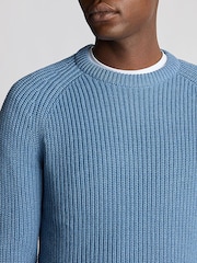 Remus Uomo Blue Textured Crew Neck 100% Cotton Jumper - Image 3 of 6