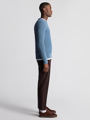 Remus Uomo Blue Textured Crew Neck 100% Cotton Jumper - Image 4 of 6