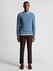 Remus Uomo Blue Textured Crew Neck 100% Cotton Jumper - Image 5 of 6