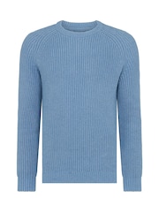 Remus Uomo Blue Textured Crew Neck 100% Cotton Jumper - Image 6 of 6