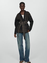 Mango Black Quilted Jacket With Embroidered Details - Image 1 of 7