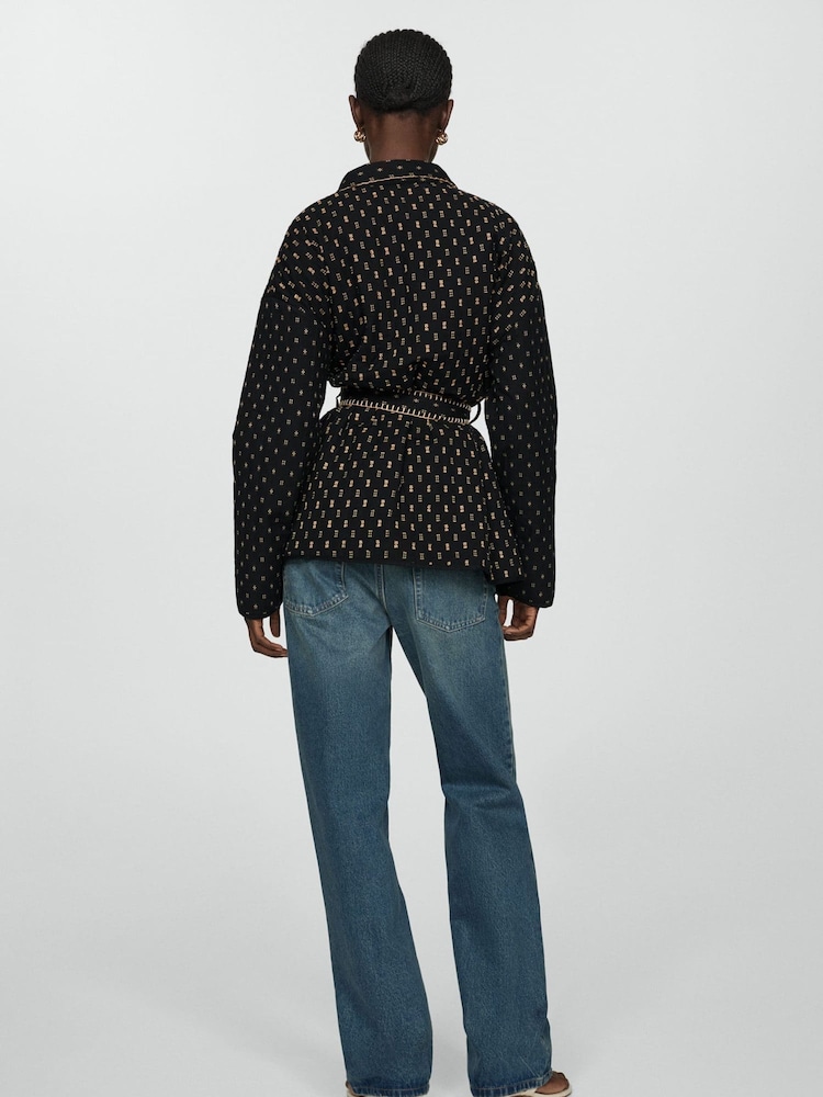 Mango Black Quilted Jacket With Embroidered Details - Image 2 of 7