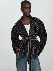 Mango Black Quilted Jacket With Embroidered Details - Image 3 of 7