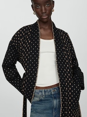Mango Black Quilted Jacket With Embroidered Details - Image 4 of 7
