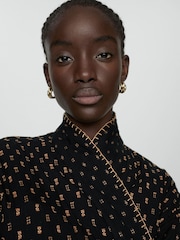 Mango Black Quilted Jacket With Embroidered Details - Image 5 of 7