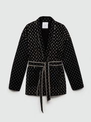 Mango Black Quilted Jacket With Embroidered Details - Image 6 of 7