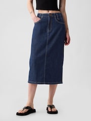 Gap Blue Button Back Denim Midi Pencil Skirt - Image 2 of 5