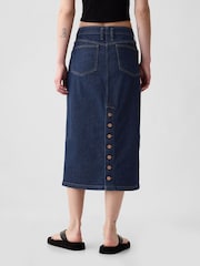 Gap Blue Button Back Denim Midi Pencil Skirt - Image 3 of 5