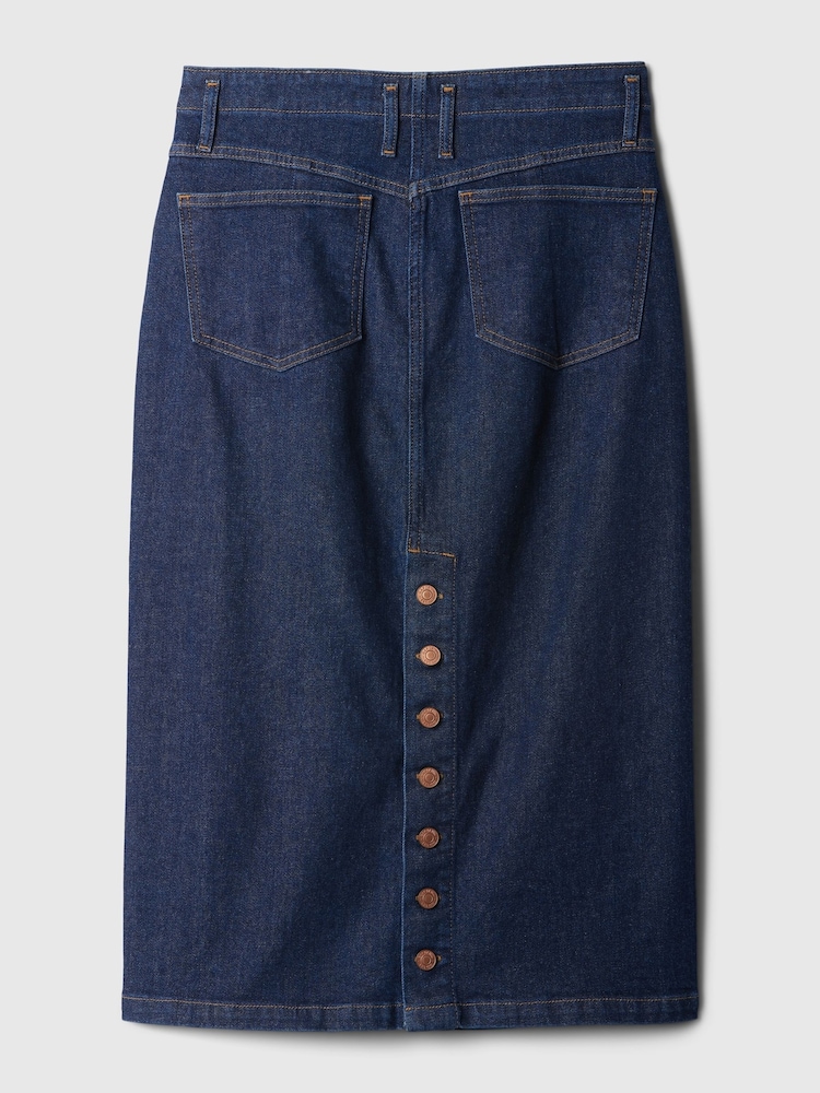Gap Blue Button Back Denim Midi Pencil Skirt - Image 5 of 5