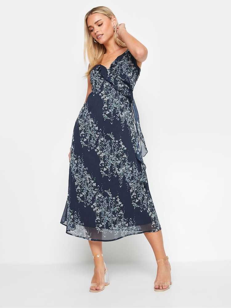 PixieGirl Petite Blue Frilled Midi Dress - Image 1 of 5