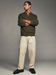 Khaki Green Polo Neck Regular Fit Rib Texture Jumper with Wool - Image 2 of 7