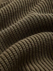 Khaki Green Polo Neck Regular Fit Rib Texture Jumper with Wool - Image 6 of 7