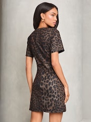 Lipsy Animal Printed Short Sleeve Shift Mini Dress - Image 4 of 4