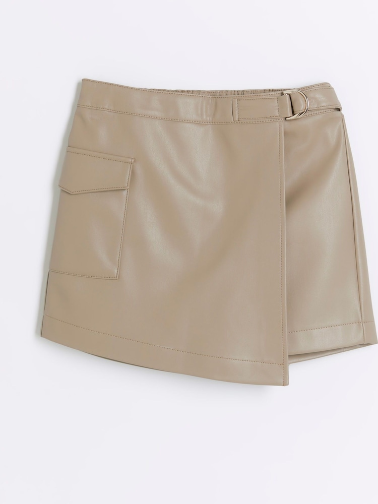 River Island Cream Girls Faux Fur Leather 100% Cotton Skort - Image 1 of 3 River Island Cream Girls Faux Fur Leather 100% Cotton Skort - Image 1 of 3