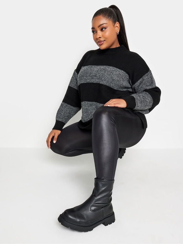 Yours Curve Black Wet Look Leggings - Image 1 of 5