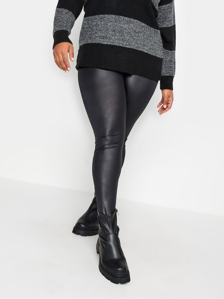 Yours Curve Black Wet Look Leggings - Image 2 of 5