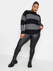 Yours Curve Black Wet Look Leggings - Image 3 of 5