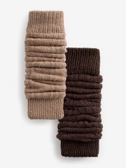 Chocolate Brown / Neutral Thermal Wool Blend Ankle Socks With Silk Leg Warmers 2 Pack - Image 3 of 5