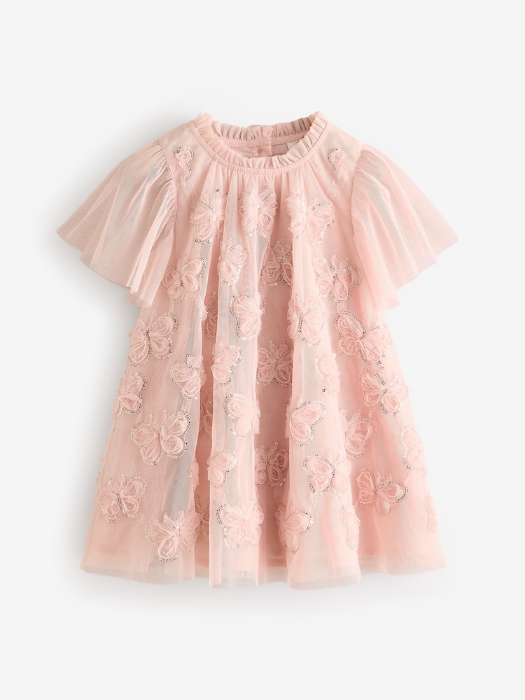 Pink - Kleid aus Netzstoff mit Pailletten und Schmetterlingsdesign (3Monate -7Jahre) - Bild 1 von 4 Pink - Kleid aus Netzstoff mit Pailletten und Schmetterlingsdesign (3Monate -7Jahre) - Bild 1 von 4
