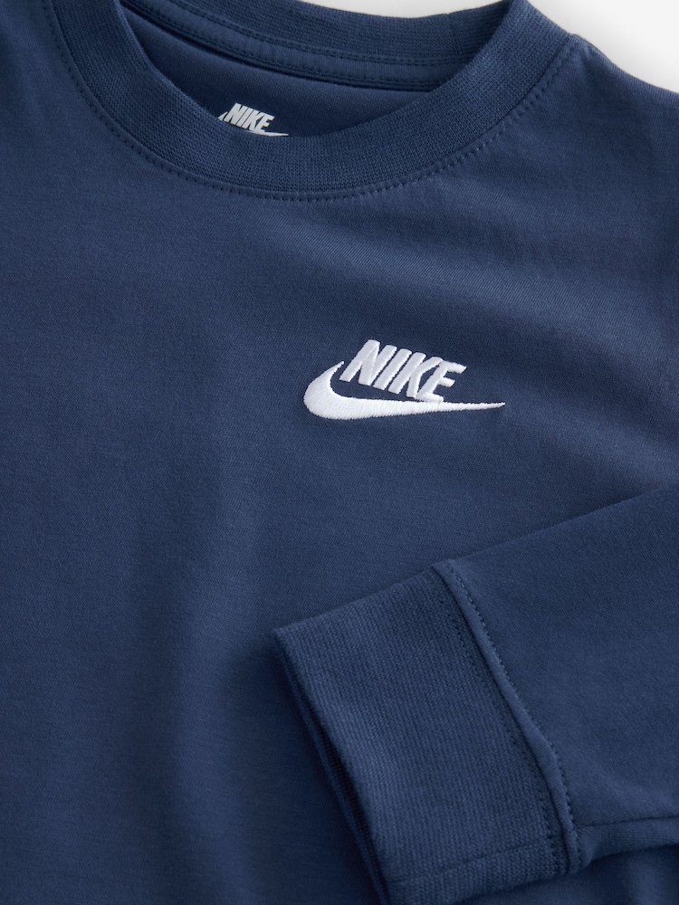 Nike Navy Sportswear Long Sleeve 100% Cotton T-Shirt - Image 10 of 11