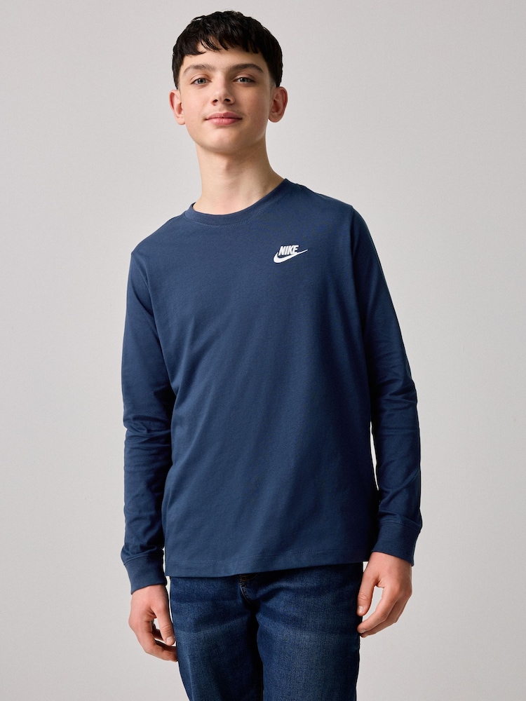 Nike Navy Sportswear Long Sleeve 100% Cotton T-Shirt - Image 4 of 11