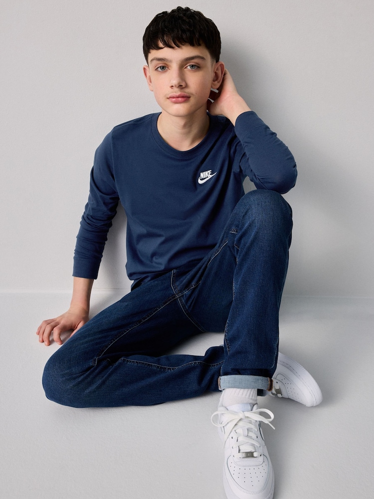 Nike Navy Sportswear Long Sleeve 100% Cotton T-Shirt - Image 5 of 11