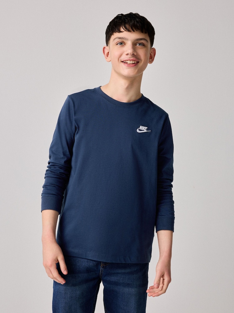 Nike Navy Sportswear Long Sleeve 100% Cotton T-Shirt - Image 6 of 11