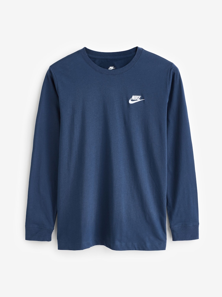 Nike Navy Sportswear Long Sleeve 100% Cotton T-Shirt - Image 8 of 11