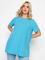 Yours Curve Blue Aqua Ribbed Swing T-Shirt - Image 1 of 5