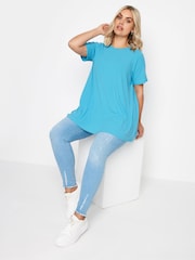 Yours Curve Blue Aqua Ribbed Swing T-Shirt - Image 2 of 5