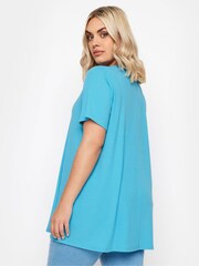 Yours Curve Blue Aqua Ribbed Swing T-Shirt - Image 3 of 5