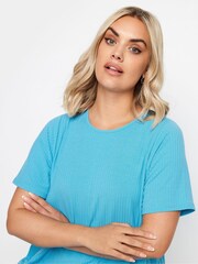 Yours Curve Blue Aqua Ribbed Swing T-Shirt - Image 4 of 5