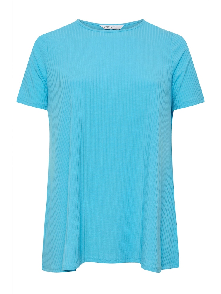 Yours Curve Blue Aqua Ribbed Swing T-Shirt - Image 5 of 5