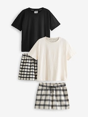 Black/White 100% Cotton Short Set Pyjamas 2 Pack - Image 1 of 12