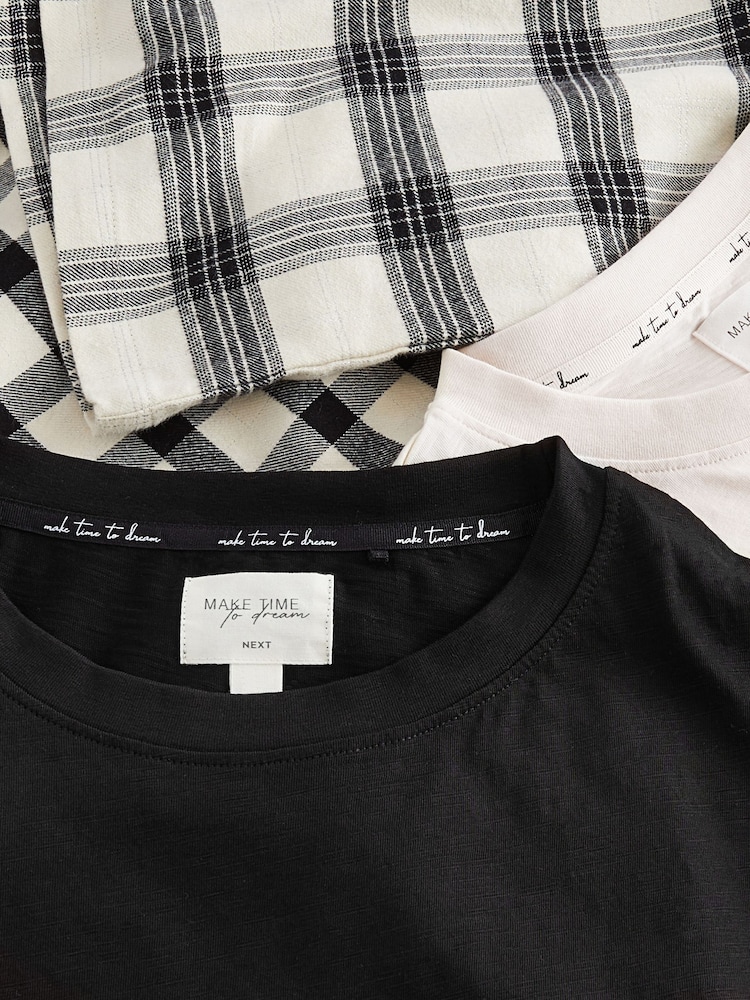 Black/White 100% Cotton Short Set Pyjamas 2 Pack - Image 12 of 12