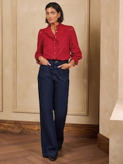 Love & Roses Red Lace Ruffle Front 3/4 Sleeve Blouse - Image 3 of 6