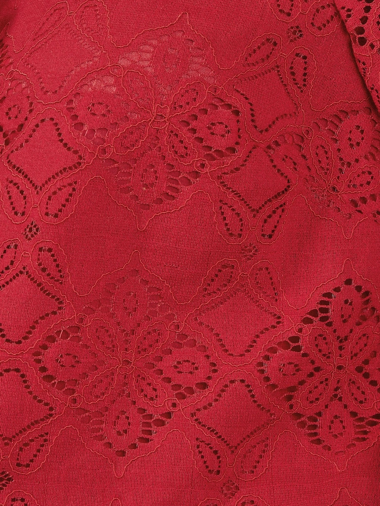Love & Roses Red Lace Ruffle Front 3/4 Sleeve Blouse - Image 6 of 6