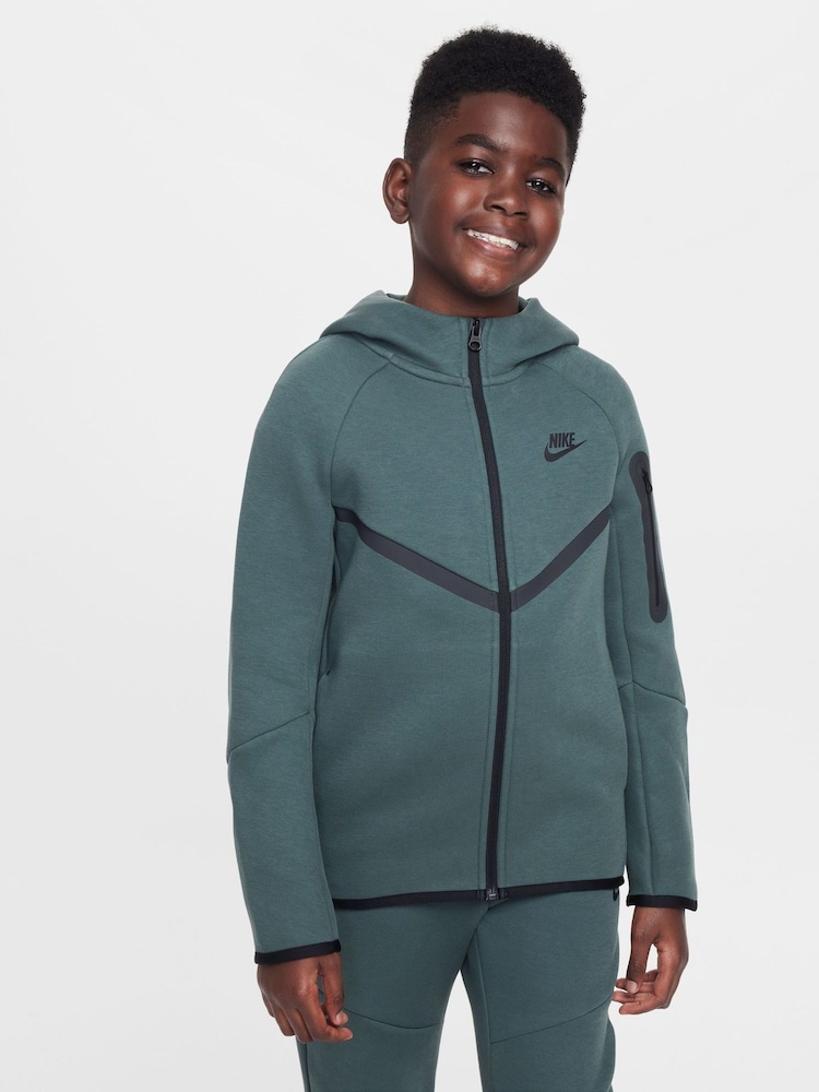 Czarny/zielony - Nike BeigeWhite Tech Fleece Zip Up Hoodie - Image 1 of 9