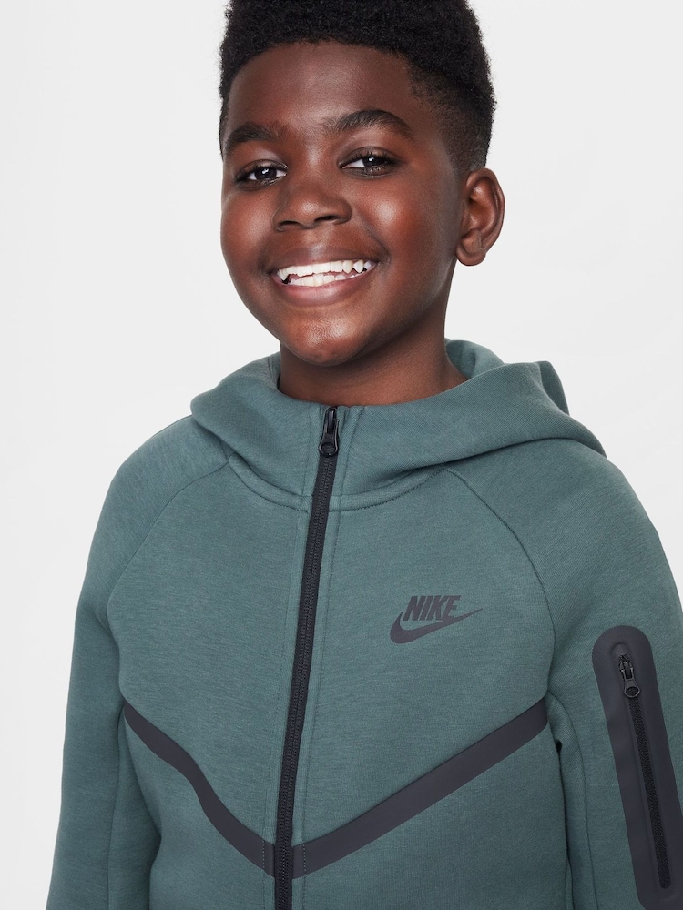 Nike Black/Green Tech Fleece Zip Through Hoodie - Image 4 of 9