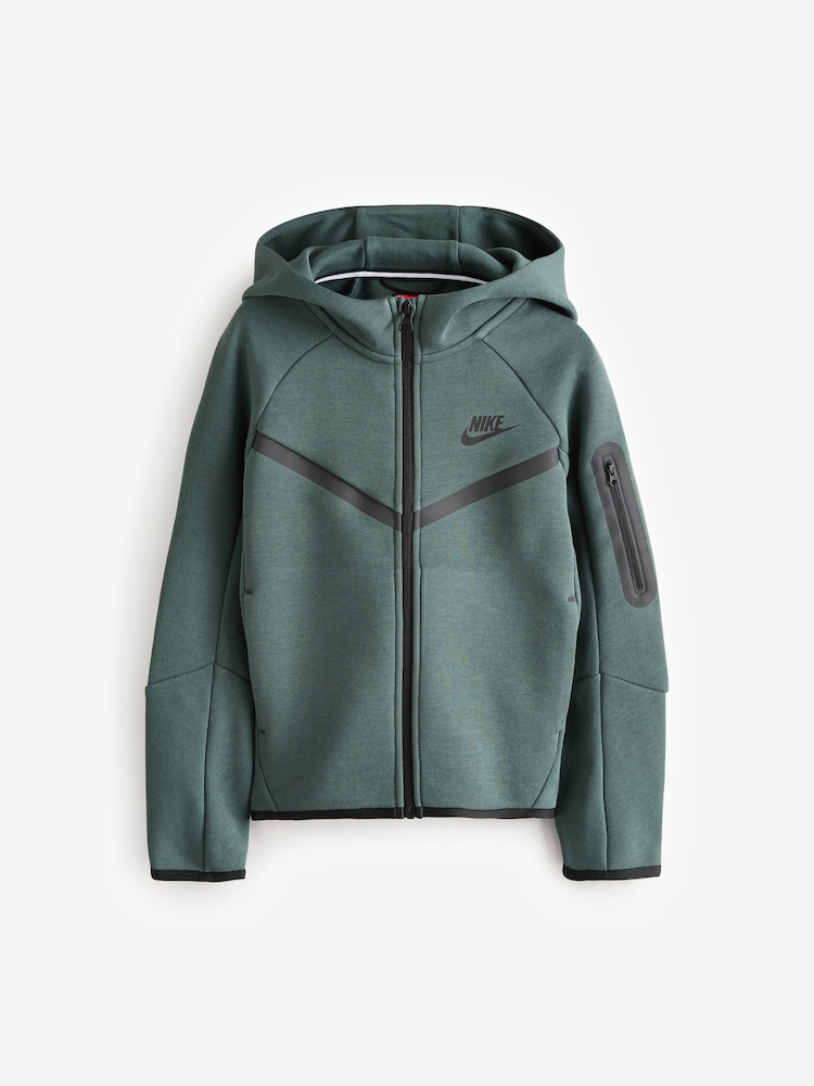 Czarny/zielony - Nike BeigeWhite Tech Fleece Zip Up Hoodie - Image 9 of 9