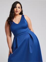 Yours Curve Blue London V-Neck Pleated Dress - Image 2 of 5
