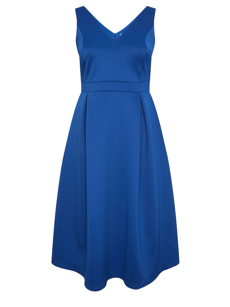 Yours Curve Blue London V-Neck Pleated Dress - Image 5 of 5