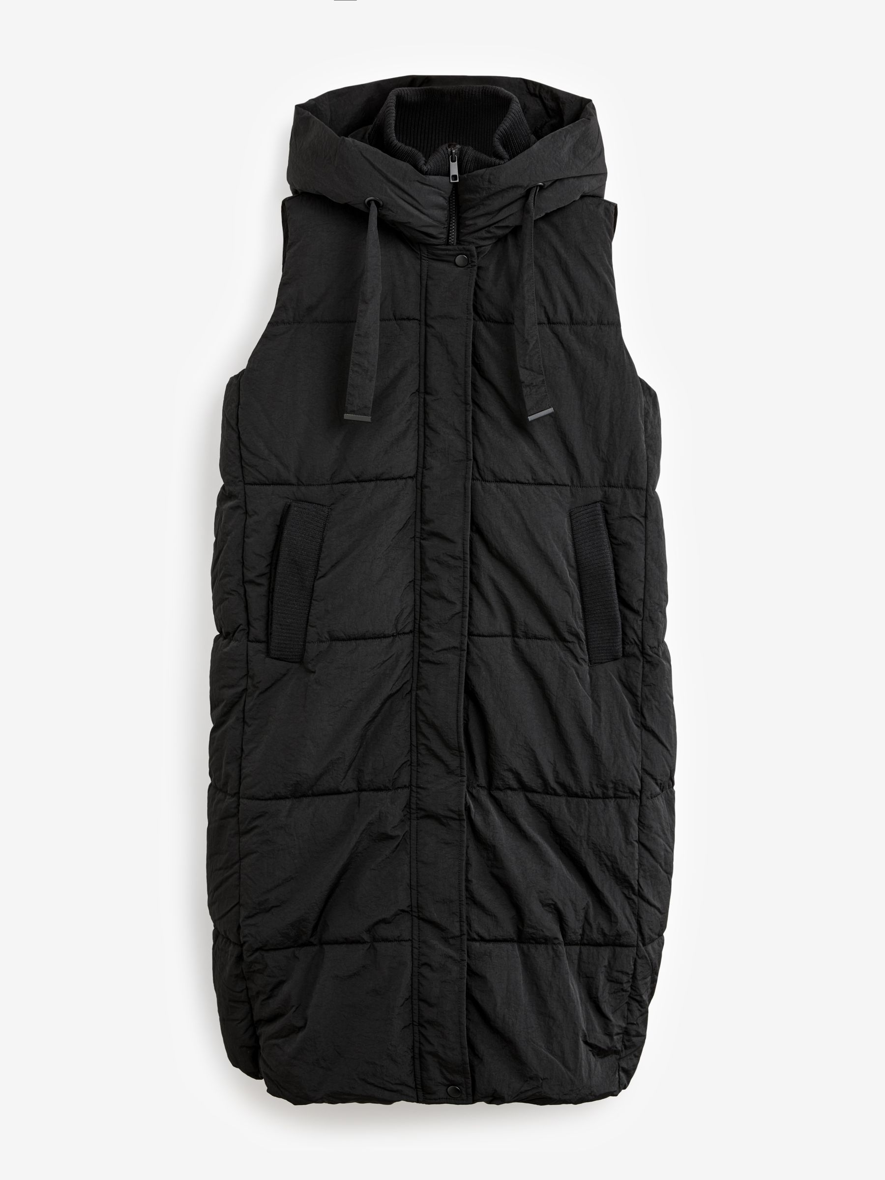 Buy Black Shower Resistant Knit Collar Hooded Padded Gilet from