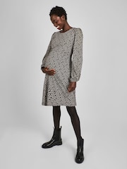 JoJo Maman Bébé Black Animal Round Neck Double Layer Maternity & Nursing Dress - Image 1 of 4
