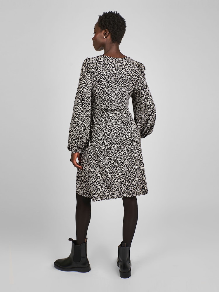 JoJo Maman Bébé Black Animal Round Neck Double Layer Maternity & Nursing Dress - Image 2 of 4