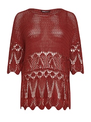 Yours Curve Red Ivory White Crochet Detail Jumper - Image 3 of 3
