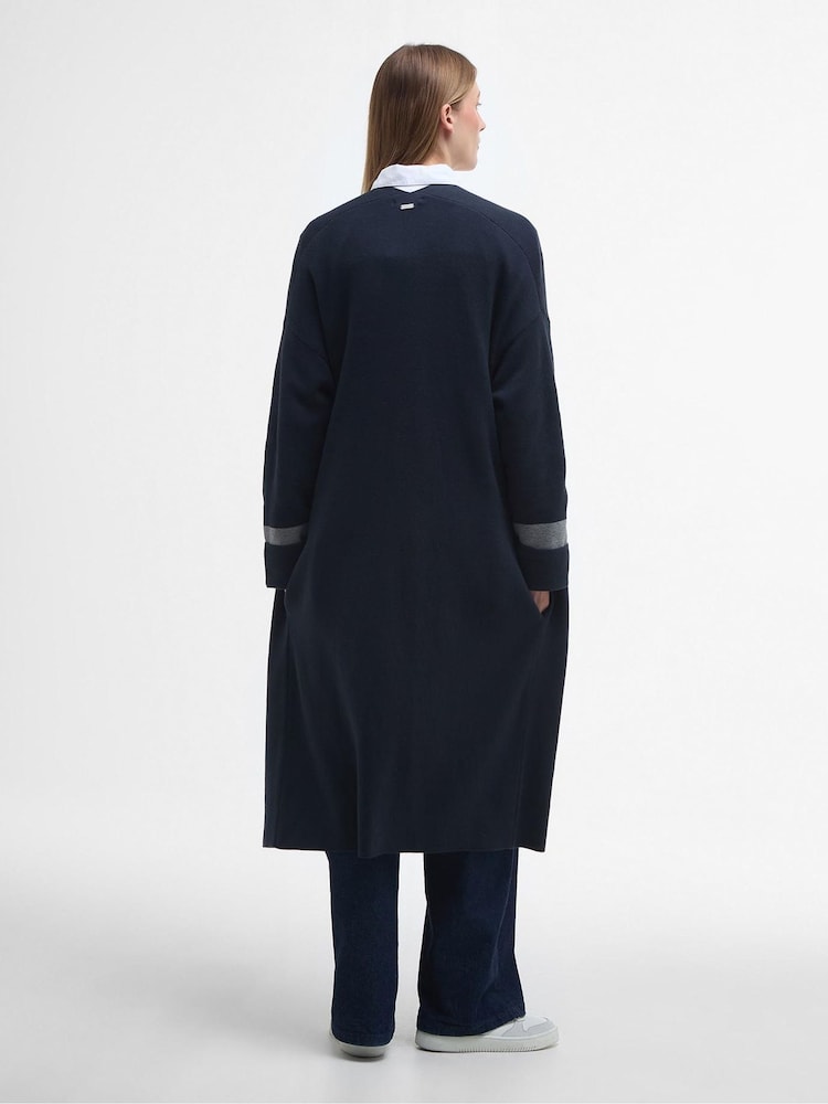 Barbour® Navy Coretta Longline Knitted 100% Cotton Cardigan - Image 2 of 7